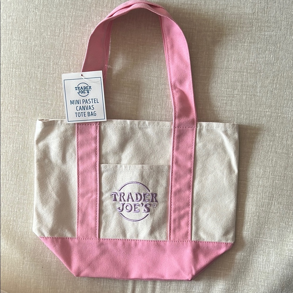 Trader Joe’s Pink and Cream Mini Pastel Canvas Tote Bag